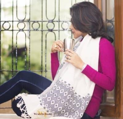 Cotton/ Woolen scarf with extra weft work